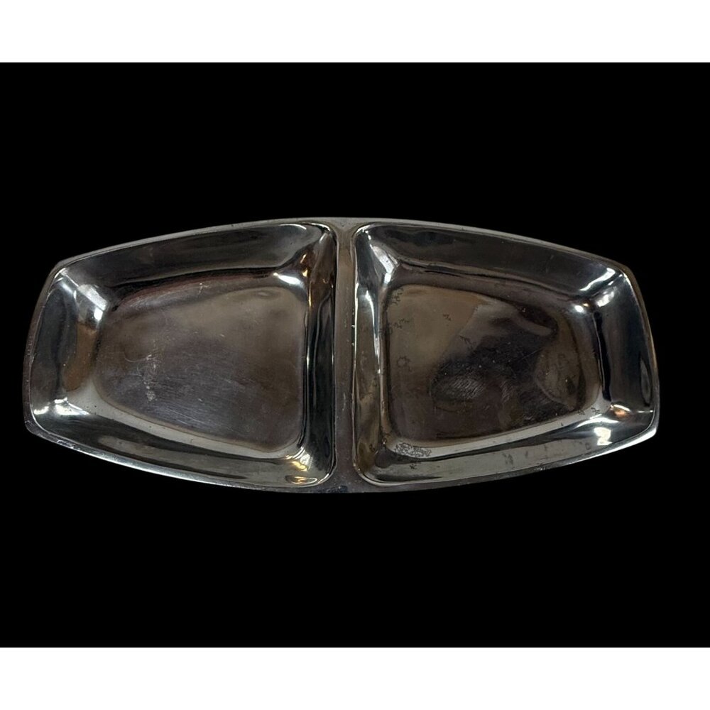 Pottery Barn Barona Aluminum Two Compartment Silver Serving Dish India Condiment